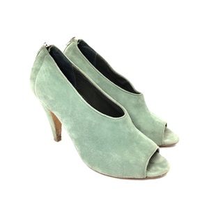 Loeffler Randall Mint Green Suede Open Toe Booties